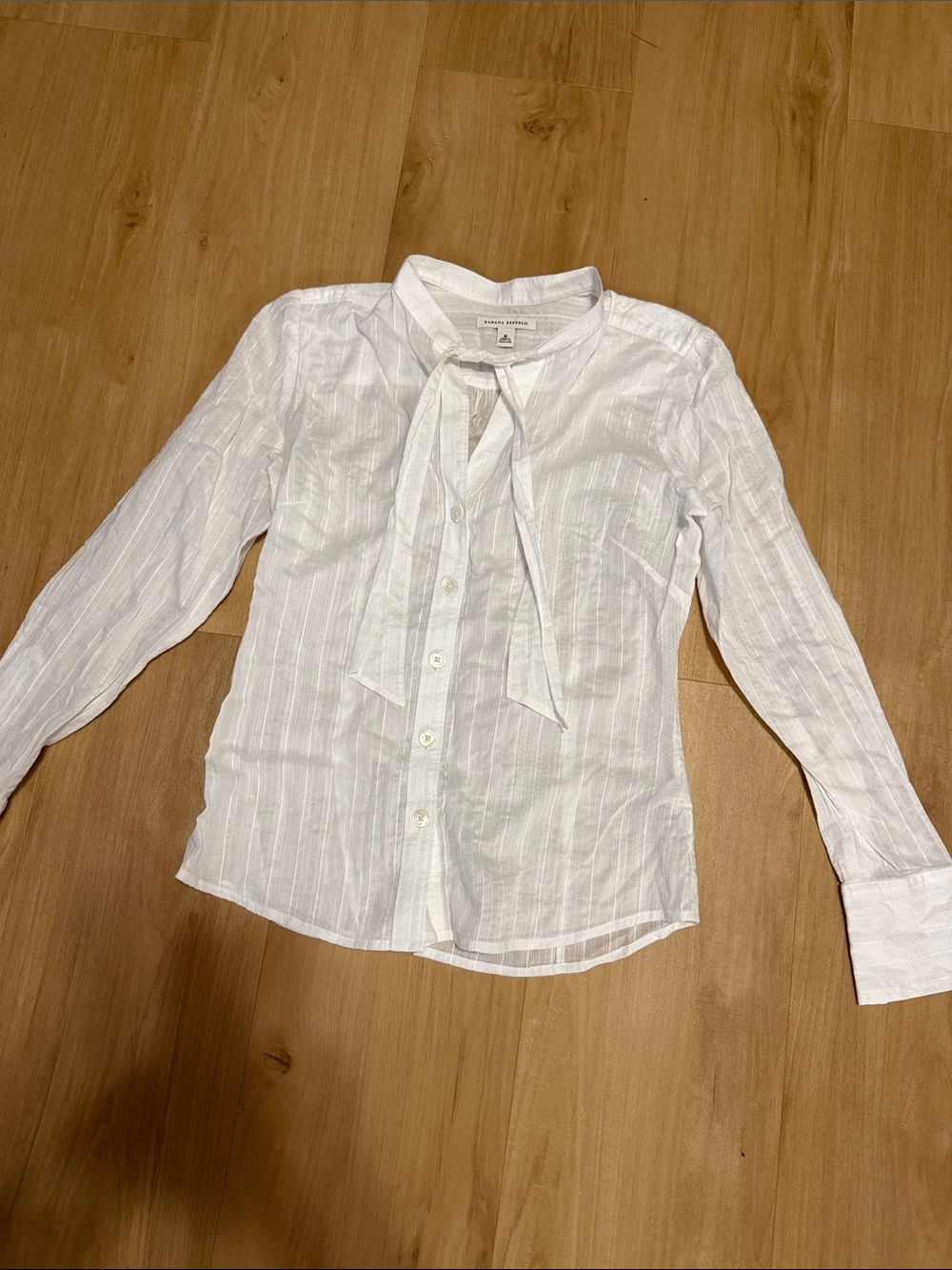 Banana Republic White Tie-Neck Semi-Sheer Blouse